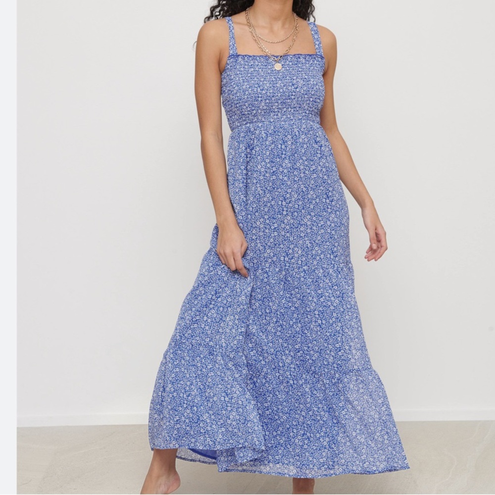 Cute Floral Print Tiered Maxi Dress size S